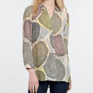 Nic Zoe S Lightweight Buttoned Top Citrus Abstract‎ Floral Workwear Statement